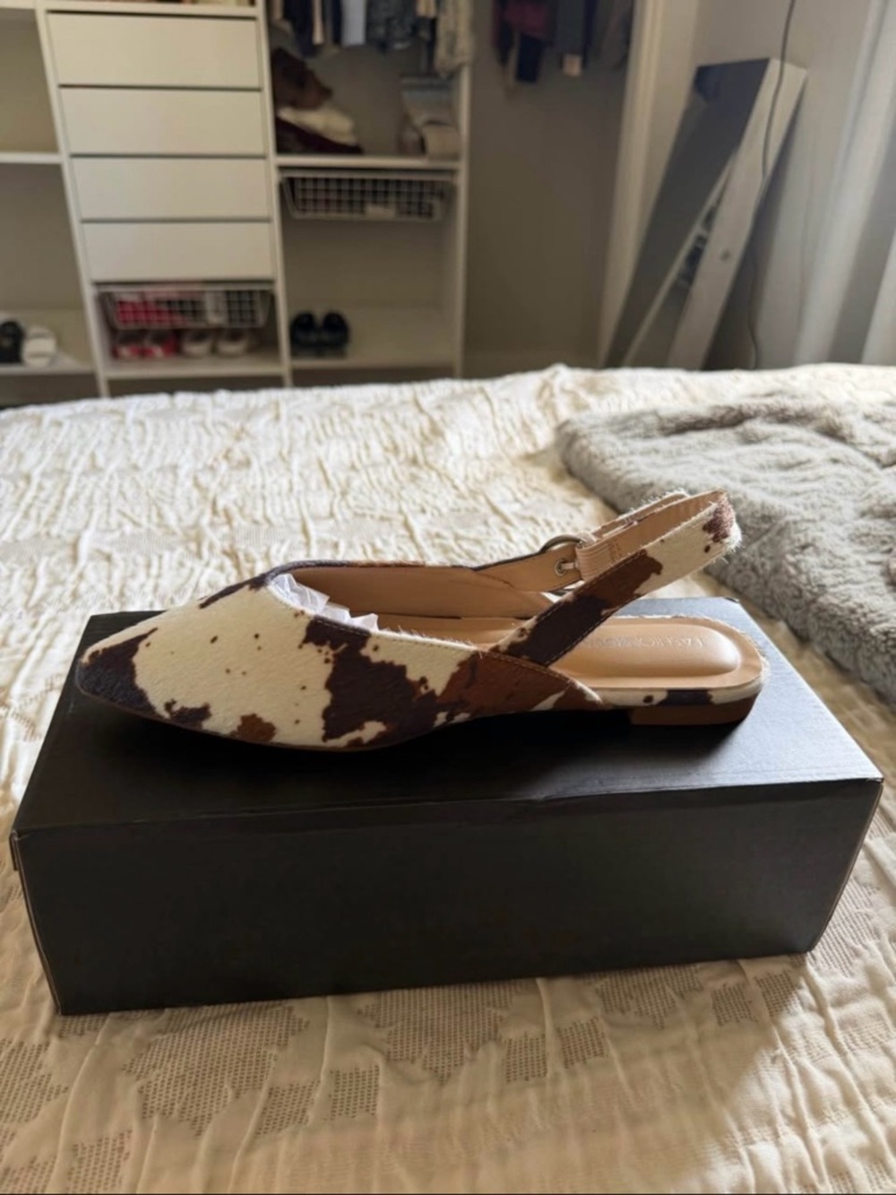 Cowhide Print Pointed Slingback Flat - Brown & White